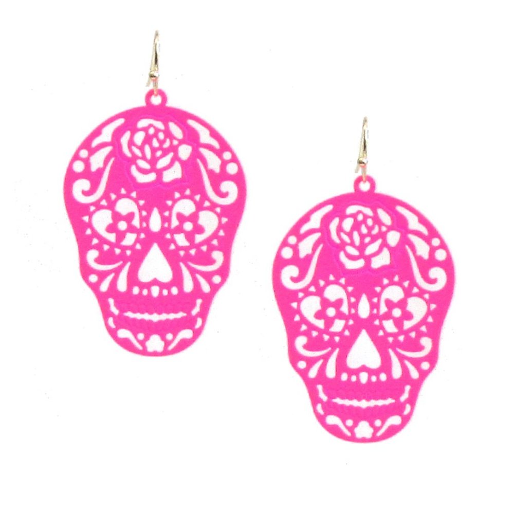 Pink Sugar Skull Earrings for Halloween